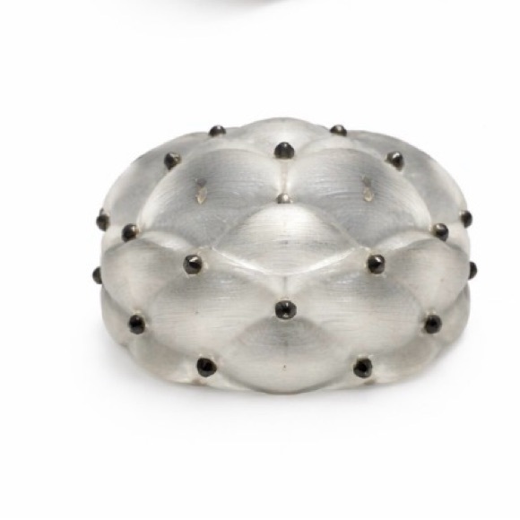 Alexis Bittar Frosted Lucite Studded Quilted Hinged Cuff Bracelet - Picture 3 of 7